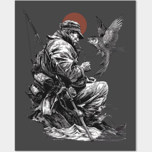 Old Fisher with Talking Fish – Zen Ink Tale Posters and Art
