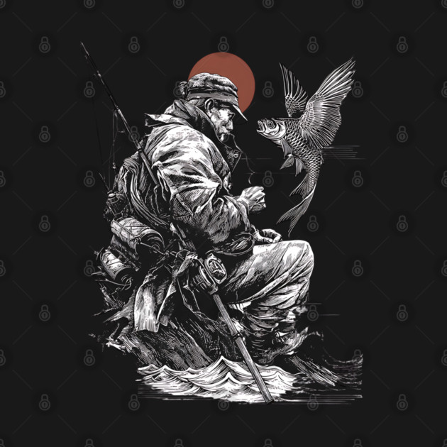 Old Fisher with Talking Fish – Zen Ink Tale by TuncGK