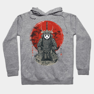 Panda Samurai King in Red Sun Ukiyo-e Style Hoodie