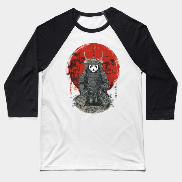 Panda Samurai King in Red Sun Ukiyo-e Style Baseball T-Shirt by TuncGK