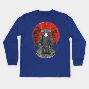 Panda Samurai King in Red Sun Ukiyo-e Style Kids Long Sleeve T-Shirt