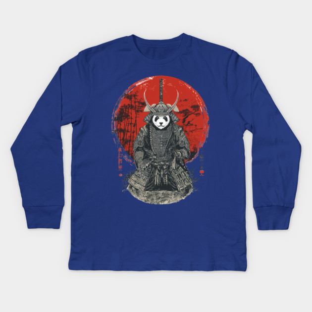Panda Samurai King in Red Sun Ukiyo-e Style Kids Long Sleeve T-Shirt by TuncGK