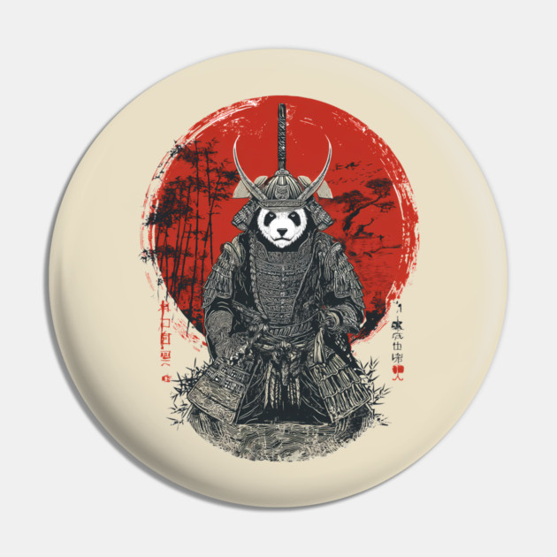 Panda Samurai King in Red Sun Ukiyo-e Style Pin by TuncGK