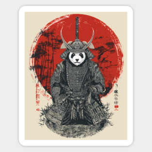Panda Samurai King in Red Sun Ukiyo-e Style Sticker