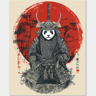 Panda Samurai King in Red Sun Ukiyo-e Style Posters and Art