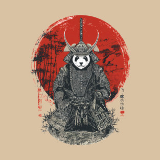 Panda Samurai King in Red Sun Ukiyo-e Style T-Shirt