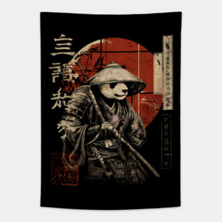 Panda Outlaw Warrior with Straw Hat – Sumi-e Style Tapestry