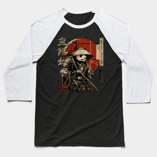 Panda Outlaw Warrior with Straw Hat – Sumi-e Style Baseball T-Shirt by TuncGK