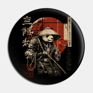 Panda Outlaw Warrior with Straw Hat – Sumi-e Style Pin