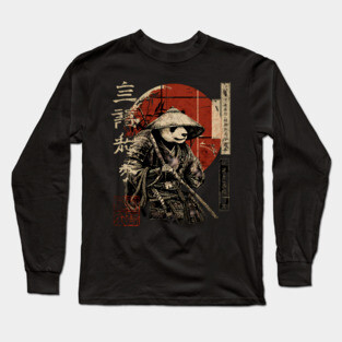Panda Outlaw Warrior with Straw Hat – Sumi-e Style Long Sleeve T-Shirt