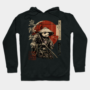 Panda Outlaw Warrior with Straw Hat – Sumi-e Style Hoodie