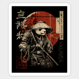Panda Outlaw Warrior with Straw Hat – Sumi-e Style Sticker