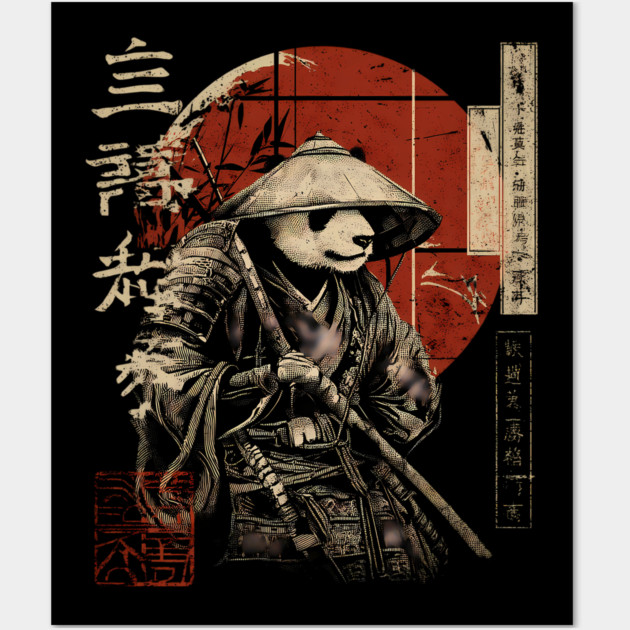 Panda Outlaw Warrior with Straw Hat – Sumi-e Style Wall Art by TuncGK
