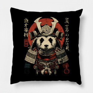 Panda Warrior in Sacred Armor – Japanese Ink Style Pillow