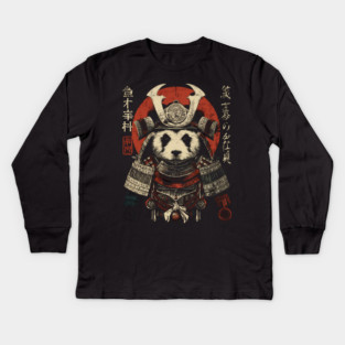 Panda Warrior in Sacred Armor – Japanese Ink Style Kids Long Sleeve T-Shirt