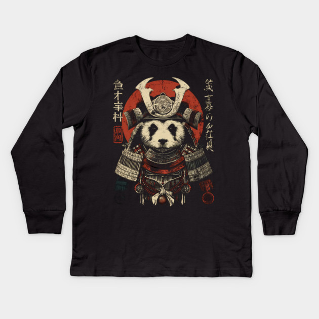 Panda Warrior in Sacred Armor – Japanese Ink Style Kids Long Sleeve T-Shirt by TuncGK