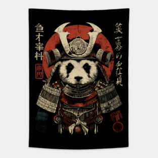 Panda Warrior in Sacred Armor – Japanese Ink Style Tapestry