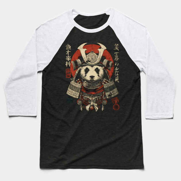 Panda Warrior in Sacred Armor – Japanese Ink Style Baseball T-Shirt by TuncGK