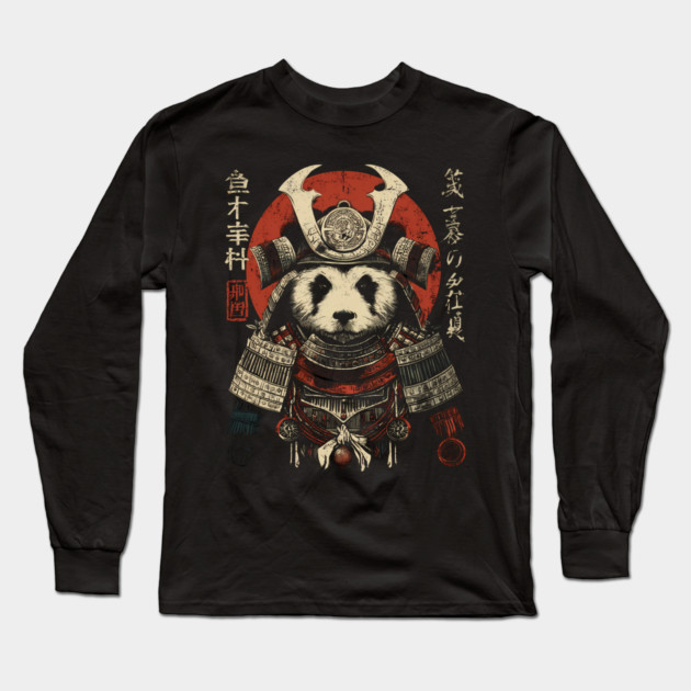 Panda Warrior in Sacred Armor – Japanese Ink Style Long Sleeve T-Shirt by TuncGK