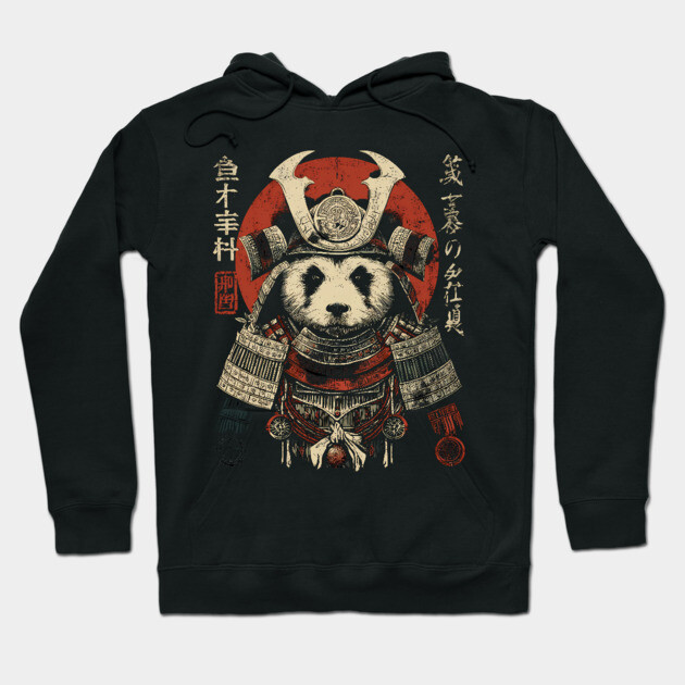 Panda Warrior in Sacred Armor – Japanese Ink Style Hoodie by TuncGK