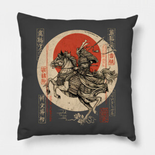 Warrior Riding Under Red Moon – Japanese Hero Scene Pillow