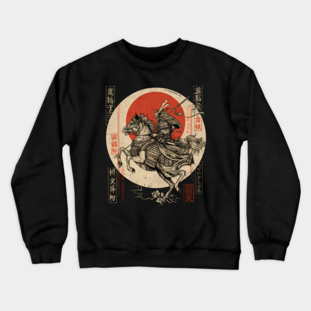 Warrior Riding Under Red Moon – Japanese Hero Scene Crewneck Sweatshirt by TuncGK