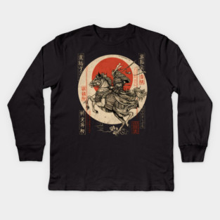 Warrior Riding Under Red Moon – Japanese Hero Scene Kids Long Sleeve T-Shirt