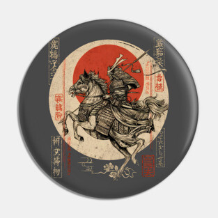 Warrior Riding Under Red Moon – Japanese Hero Scene Pin