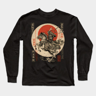 Warrior Riding Under Red Moon – Japanese Hero Scene Long Sleeve T-Shirt
