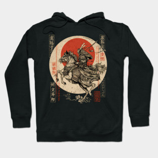 Warrior Riding Under Red Moon – Japanese Hero Scene Hoodie