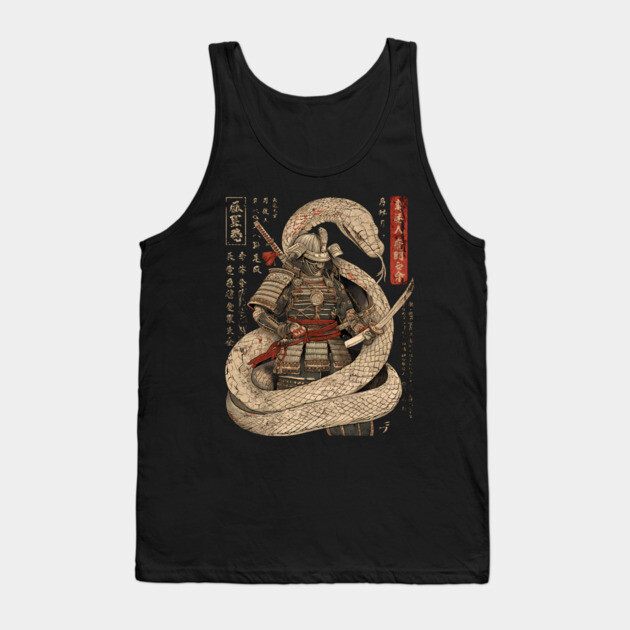 Serpent Samurai Coiled with Katana in Ink Style Tank Top by TuncGK