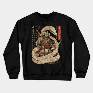 Serpent Samurai Coiled with Katana in Ink Style Crewneck Sweatshirt