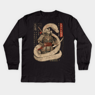 Serpent Samurai Coiled with Katana in Ink Style Kids Long Sleeve T-Shirt