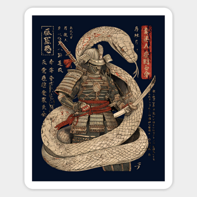 Serpent Samurai Coiled with Katana in Ink Style Magnet by TuncGK