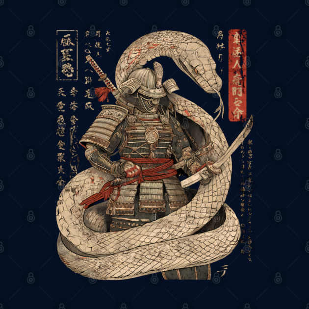 Serpent Samurai Coiled with Katana in Ink Style by TuncGK