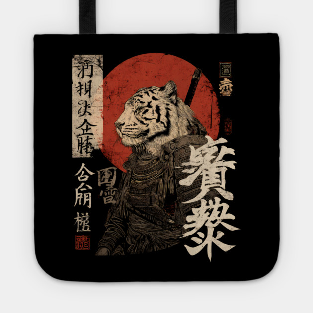 Tiger Samurai in Ink Armor – Vintage Japanese Power Tote by TuncGK