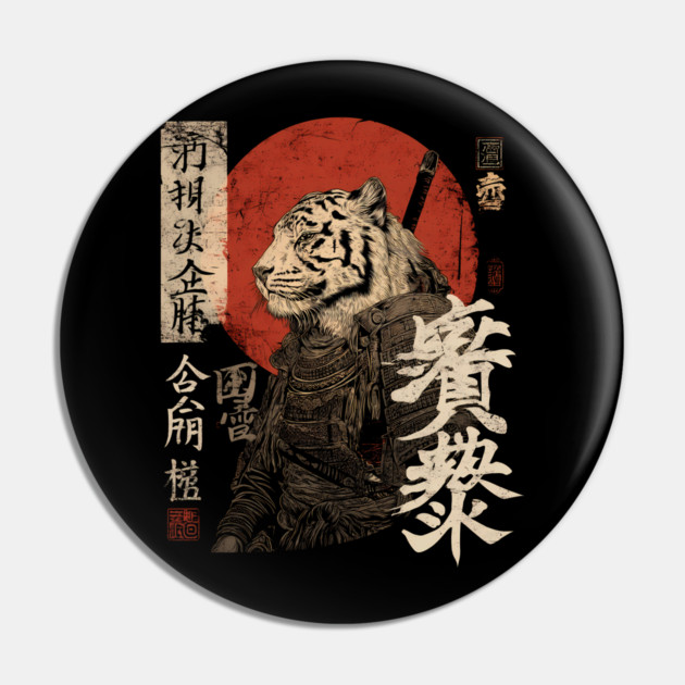 Tiger Samurai in Ink Armor – Vintage Japanese Power Pin by TuncGK