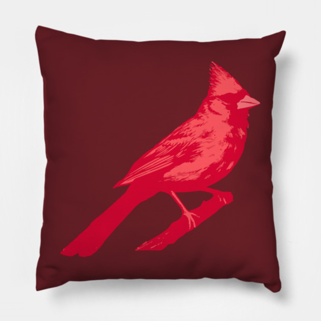 Bold Red Cardinal on Branch – Striking Bird Art Pillow by DonWillisJrArt