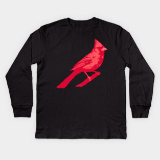 Bold Red Cardinal on Branch – Striking Bird Art Kids Long Sleeve T-Shirt