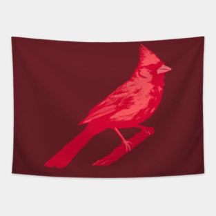 Bold Red Cardinal on Branch – Striking Bird Art Tapestry