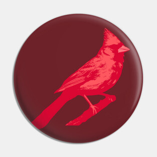 Bold Red Cardinal on Branch – Striking Bird Art Pin