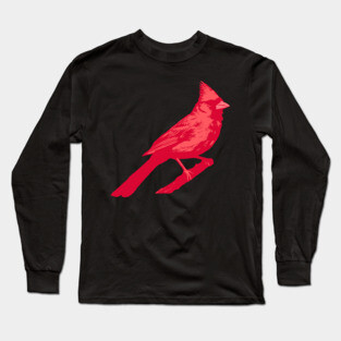 Bold Red Cardinal on Branch – Striking Bird Art Long Sleeve T-Shirt