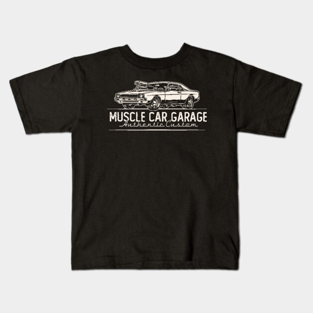 Muscle Car Garage Kids T-Shirt by Timeless Chaos