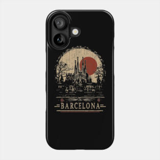 Barcelona Travel Poster – Sagrada Familia in Vintage Japanese Style Phone Case