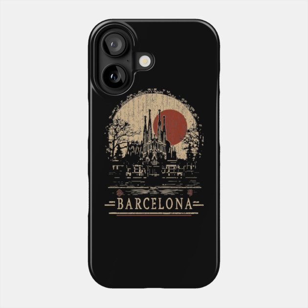 Barcelona Travel Poster – Sagrada Familia in Vintage Japanese Style Phone Case by TuncGK