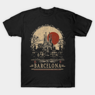 Barcelona Travel Poster – Sagrada Familia in Vintage Japanese Style T-Shirt
