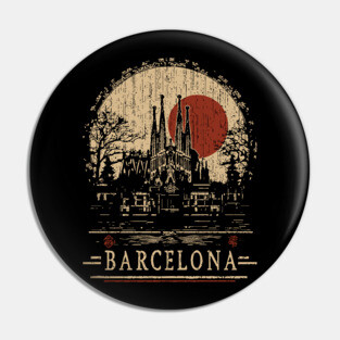 Barcelona Travel Poster – Sagrada Familia in Vintage Japanese Style Pin