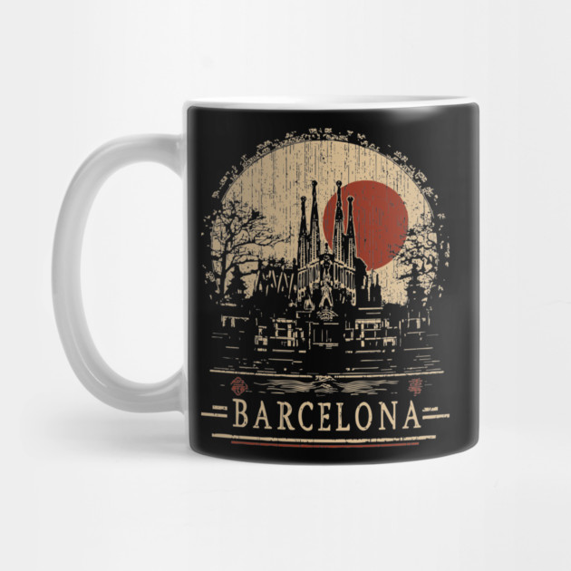 Barcelona Travel Poster – Sagrada Familia in Vintage Japanese Style by TuncGK