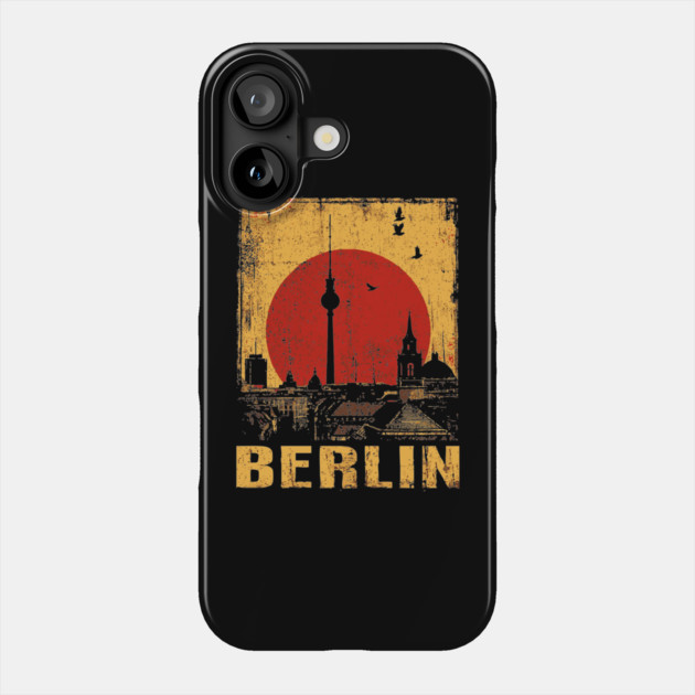 Berlin Skyline Under Red Sun – Retro Travel Art Phone Case by TuncGK