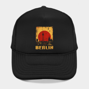 Berlin Skyline Under Red Sun – Retro Travel Art Hat